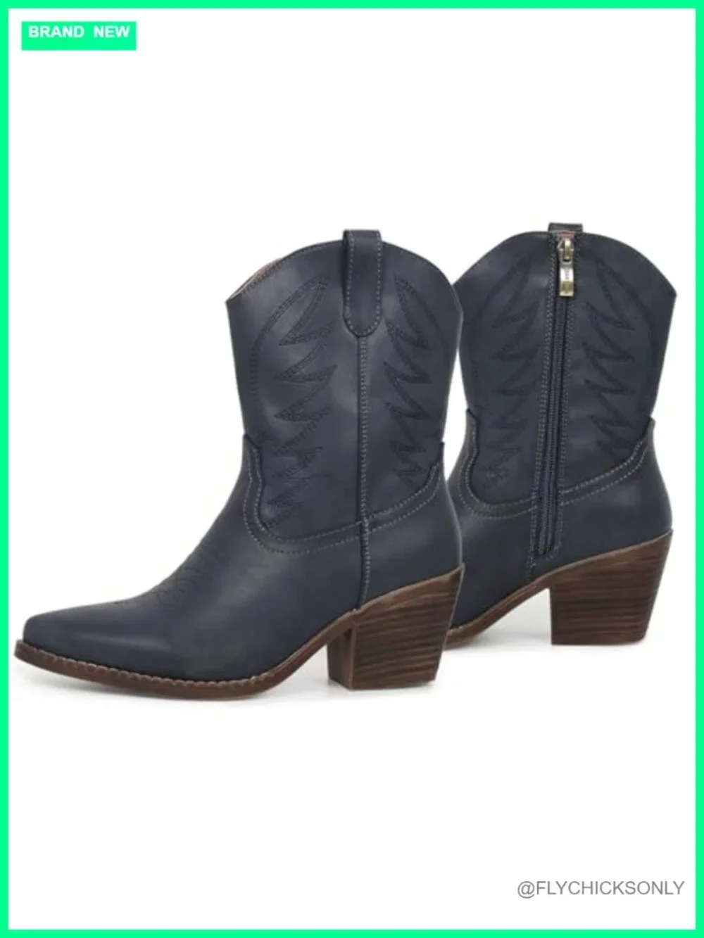 Western Cowgirl Ankle Boot with Embroidered Vegan Leather Pointed Toe Wide Calf